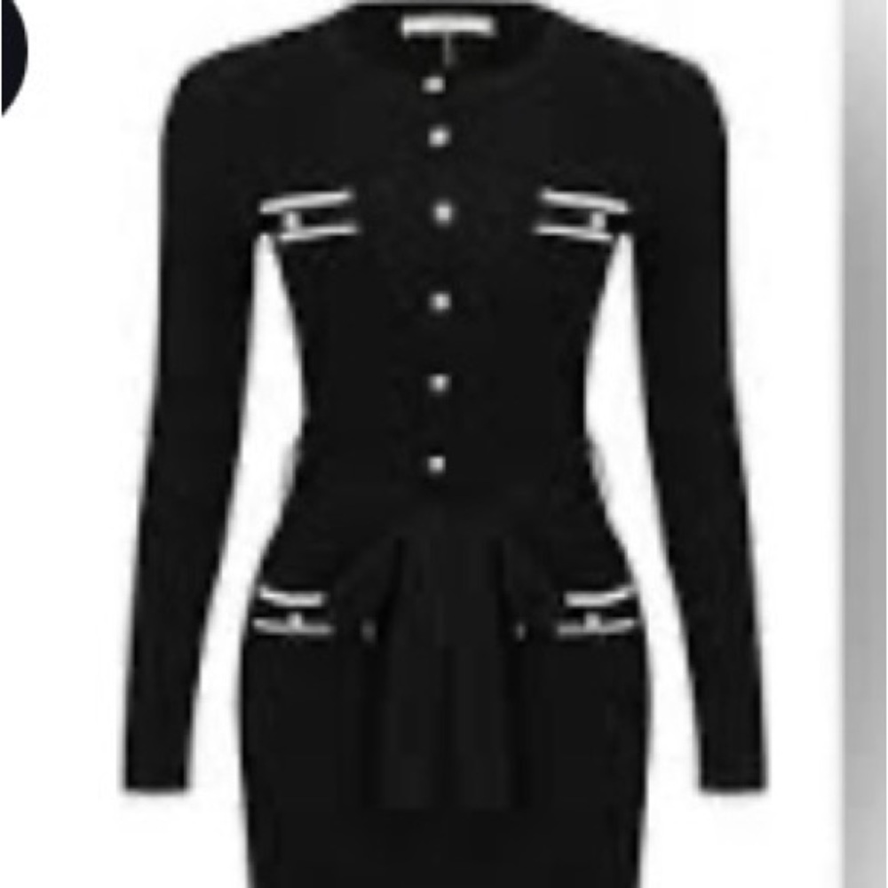 Chic Black Long Sleeve Dress with Button Detail